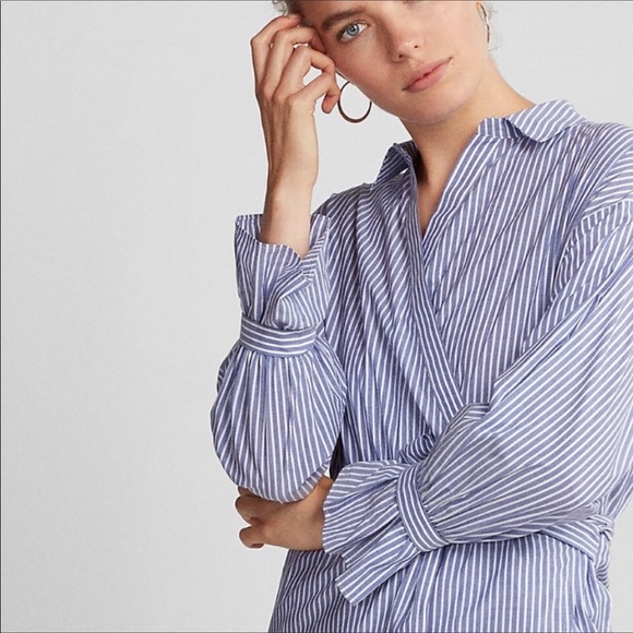 NWT Express Striped Poplin Tie Waist Wrap Dress, M - Picture 2 of 8